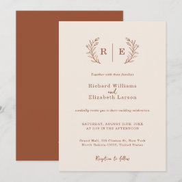 Convite Coroa Minimal de Monograma Botânico para Casamento