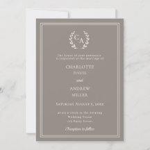 Coroa monograma de casamento simples marrom-acinze