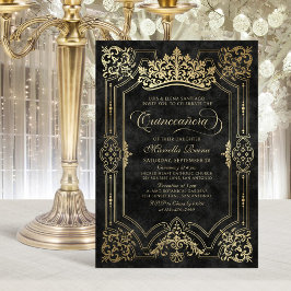 Convite Coroa Negra Tiara Elegante Quinceanera