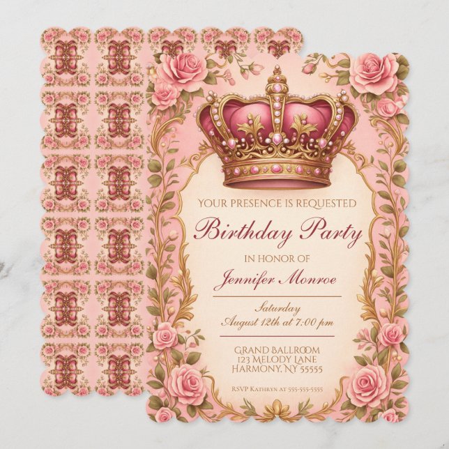 Convite Coroa Ornata de Aniversário da Princesa Real (Frente/Verso)
