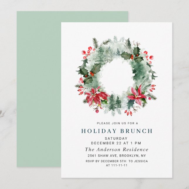 Convite Coroa Paisagem Floresta NATAL FÉRIAS BRUNCH (Frente/Verso)