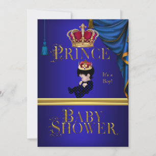 Convite Coroa Pequeno Príncipe Azul Chuveiro de Bebê Elega