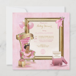 Convite Coroa Princesa Bebê Étnica Dourada Rosa Real