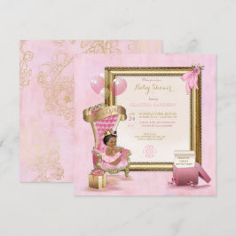 Convite Coroa Princesa Bebê Étnica Dourada Rosa Real