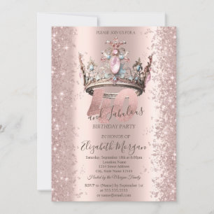 Convite Coroa Princesa Rosa Dourado Brilho Diamantes 40º