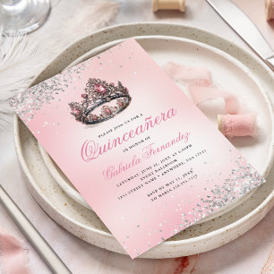 Convite Coroa Princesa Rosa Quinceañera 15 Anos de Idade