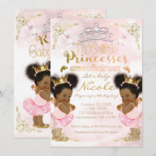 Convite Coroa Princesa Tutu Étnica Gêmeas Chuveiro de Bebê