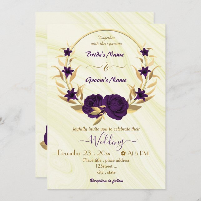 Convite coroa púrpura real coroa coroa (Frente/Verso)