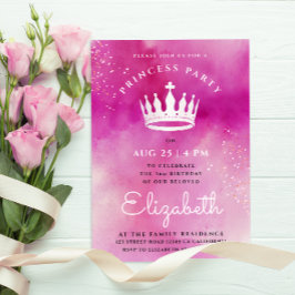 Convite Coroa Real de Princesa Rosa Moderna e Fofa em Aqua