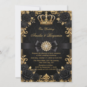 Convite Coroa Real Ouro Preto Elegante Casamento