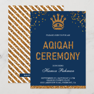 Convite Coroa Real Príncipe Azul Dourado Aqiqah