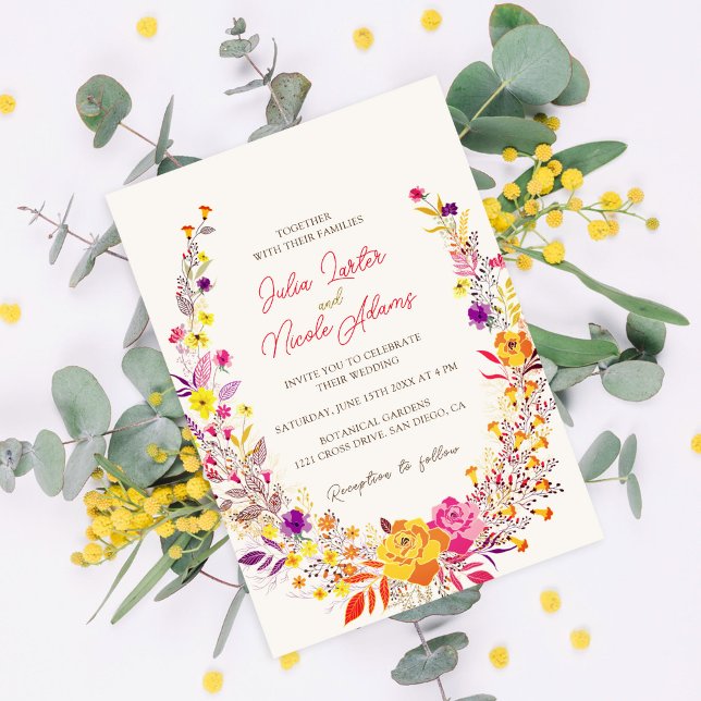 Convite Coroa Selvagem Lindas Flores de Outono Casamento S (Criador carregado)