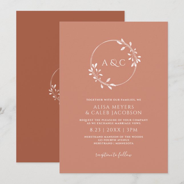 Convite Coroa Simples de Terracota Boho e Casamento Rústic (Frente/Verso)