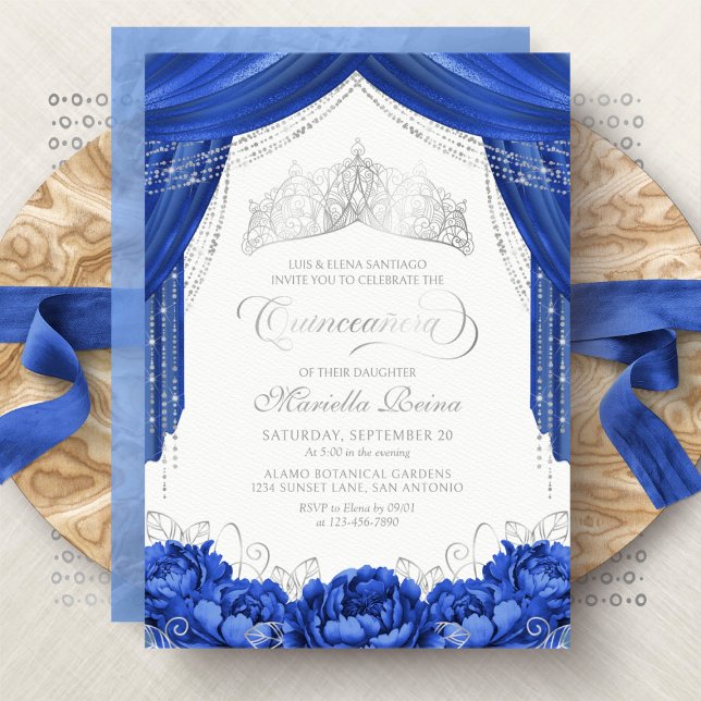 Convite Coroa Tiara Azul Real Quinceanera (Criador carregado)