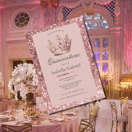 Convite Coroa Tiara Brilho Rosa Elegante Quinceañera