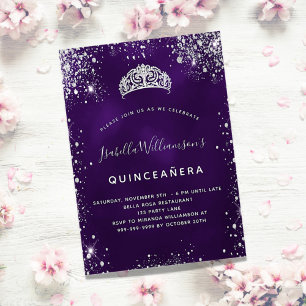 Convite Coroa tiara de cinceanera púrpura de prata