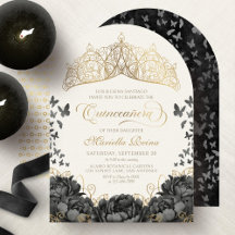 Coroa Tiara Preta Dourada Moderna Quinceanera