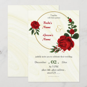 Convite coroa vermelha flores douradas