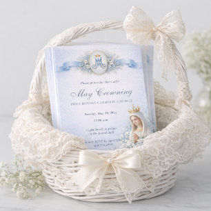 Convite Coroação de Maio Maria Azul Floral Abençoada