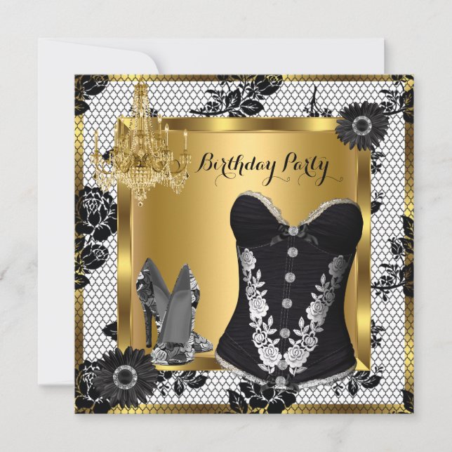 Convite Corpo de rendas mais alto chandelier preto 3 (Frente)