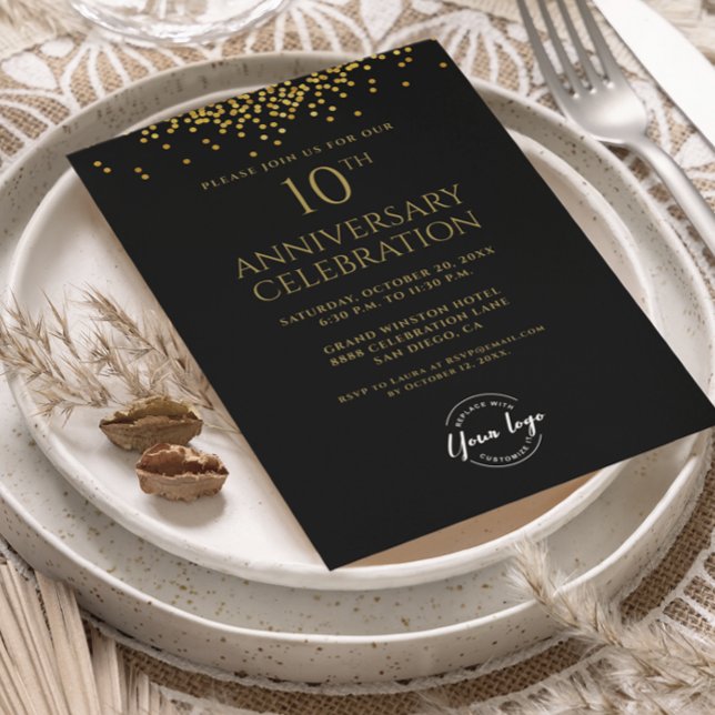 Convite Corporate Business 10th Anniversary Black Gold  (10th business anniversary custom invitation )