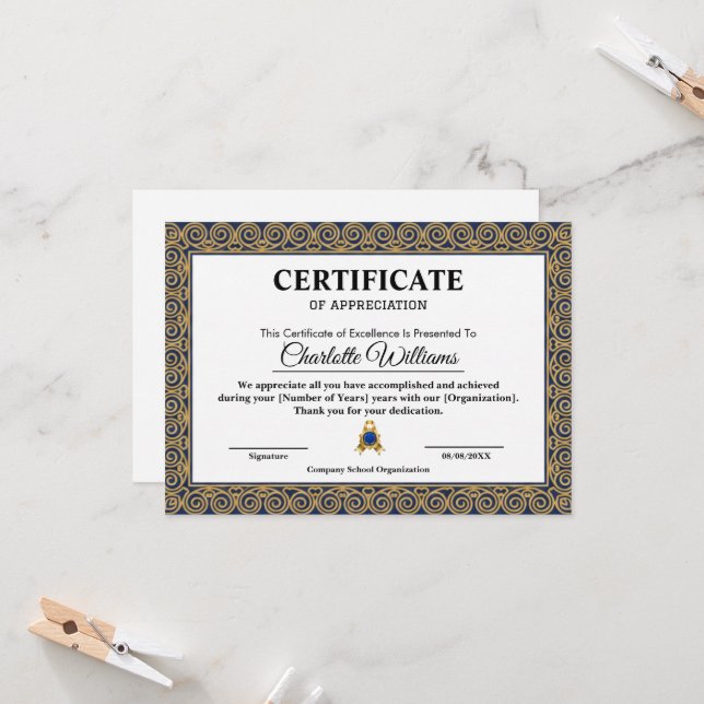 Convite Corporate Employee Appreciation Certificate Gold (Frente/Verso In Situ)