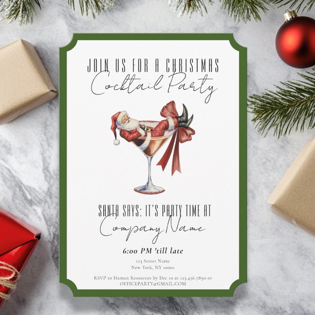 Convite Corporate Minimalist Santa Cocktail Christmas (Corporate Minimalist Santa Cocktail Christmas Invitation)