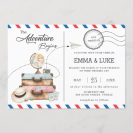 Convite Correio de Viagem de Voz de Casamento de Aventura
