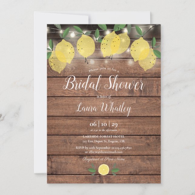 Convite Corrente de madeira lança Chá de panela de limões (Frente)