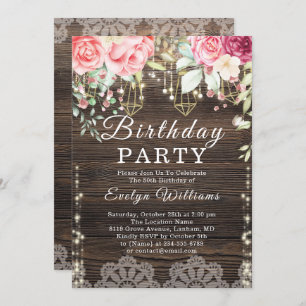 Convite Corrente de madeira russa Floral Birthday