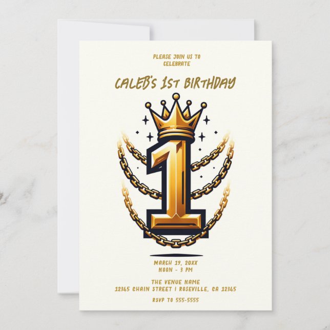 Convite Corrente Gold Crown Drip 1 #1 Festa de 1º Aniversá (Frente)