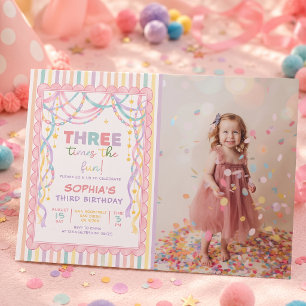 Convite Correntes de papel retrô pastéis Menina Aniversári
