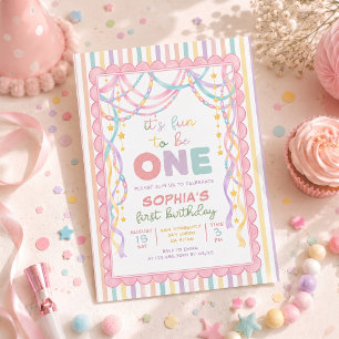 Convite Correntes de papel retrô pastel Aniversário de 1 a