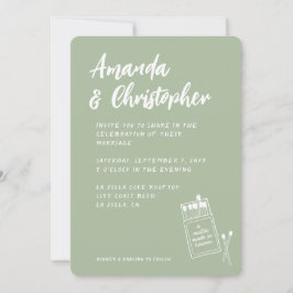 Convite Correspondência Feita no Céu Retro Sage Casamento