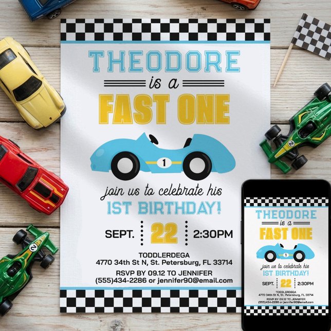 Convite Corrida de Carro Rápido Aniversário de 1 ano (Criador carregado)