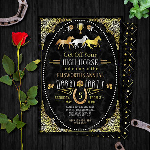 Convite Corrida de Cavalo Derby Day Party Art Deco Black