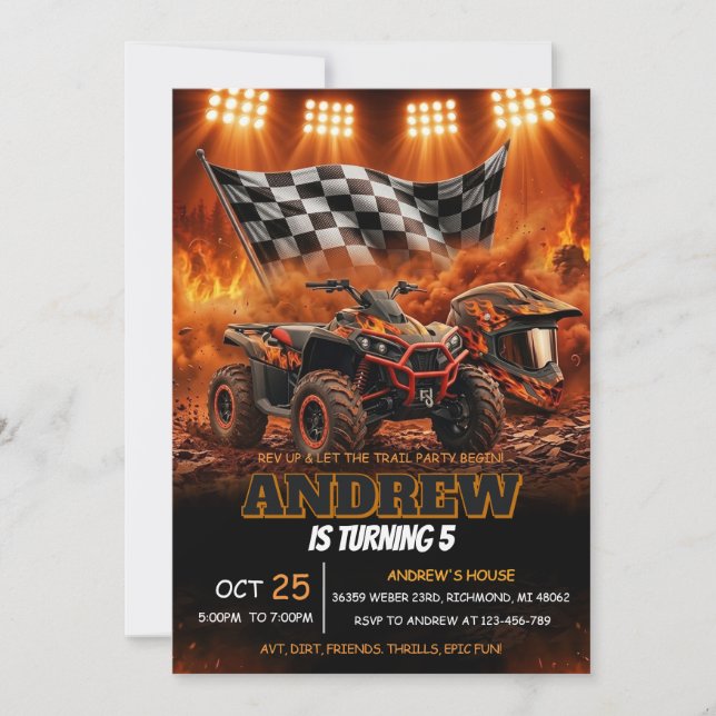 Convite Corrida Off Road de Aniversário ATV Personalizada (Frente)