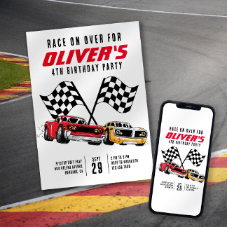 Convite Corrida sobre Festa de aniversário de Carros