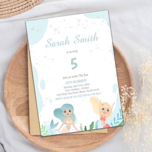 Convite Corta sob o Partido das Raparigas do Mar (Blond Mermaid Birthday Invitations)