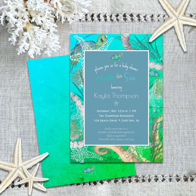 Convite Corte sob o Chá de fraldas do mar (Cute Under the Sea Baby Shower Invitation)