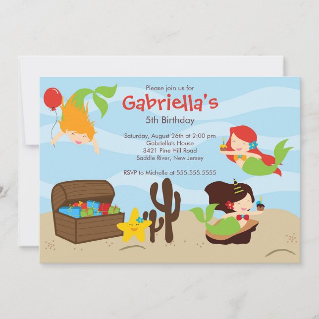 Convite Corte sob o mar Festa de aniversário de sereia (Frente)