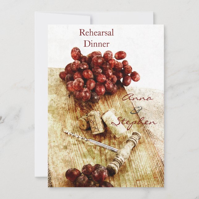 Convite Cortiça da garrafa de vinho, uvas, corkscrew (Frente)