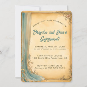 Convite Cortina Azul e Flores Editáveis