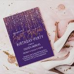 Convite Cortina de flecha Dourada com Rosa púrpura, doce 1<br><div class="desc">Este convite de aniversário glamouroso e luxuoso dos Dezesseis é o design perfeito para o evento especial de sua jovem adolescente. Apresenta uma cortina de borda brilhante, dourada rosa cintilante, com tipografia falsa de brilho sobre um simples fundo púrpura de uva. É um elegante, chic, trendy, e moderno design de...</div>