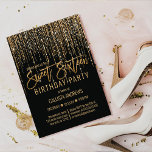 Convite Cortina Dourada brilhante de luxo, preto, cor doce<br><div class="desc">Este convite de aniversário glamouroso e luxuoso dos Dezesseis é o design perfeito para o evento especial de sua jovem adolescente. Ele apresenta uma cortina de borda brilhante, falsa e brilhante, de ouro, com tipografia falsa de brilho sobre um simples fundo preto. É um elegante, chic, trendy, e moderno design...</div>