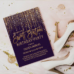 Convite Cortina Dourada de Brilho Roxo de ameixa Cortina D<br><div class="desc">Este convite de aniversário glamouroso e luxuoso dos Dezesseis é o design perfeito para o evento especial de sua jovem adolescente. Apresenta uma cortina de borda brilhante, de ouro falso, com tipografia falsa de brilho sobre um simples fundo roxo de ameixa escura. É um elegante, chic, trendy, e moderno design...</div>