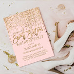 Convite Cortina Dourada de Lúpulo Rosa, Cor-de-Leitura, Do<br><div class="desc">Este convite de aniversário glamouroso e luxuoso dos Dezesseis é o design perfeito para o evento especial de sua jovem adolescente. Ele apresenta uma cortina de borda brilhante, falsa e brilhante, de ouro, com tipografia falsa de brilho sobre um simples fundo rosa pincelado. É um elegante, chic, trendy, e moderno...</div>