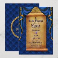 Cortinas Azul Royal e Dourado Rolagem Chá de Bebê