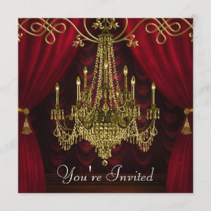 Convite Cortinas Burgundy Vermelho Dourado Lustre Festa