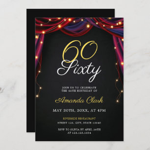 Convite Cortinas Vermelhas Teatrais com Luzes 60º Aniversá